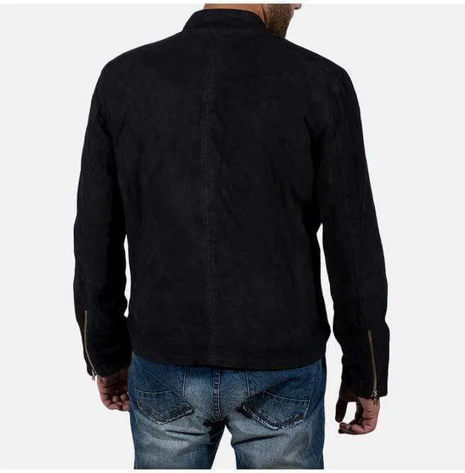 Men's Genuine Black Suede Leather Jacket, Men's Biker Zipper Jacket