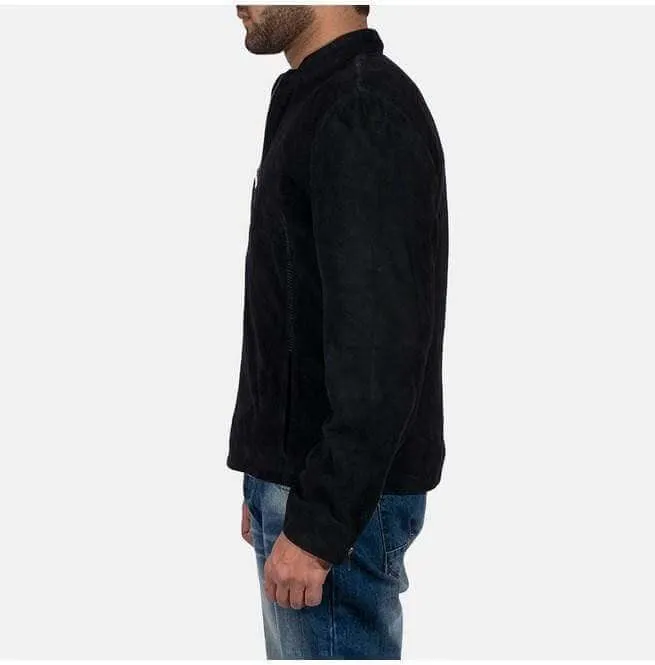 Men's Genuine Black Suede Leather Jacket, Men's Biker Zipper Jacket